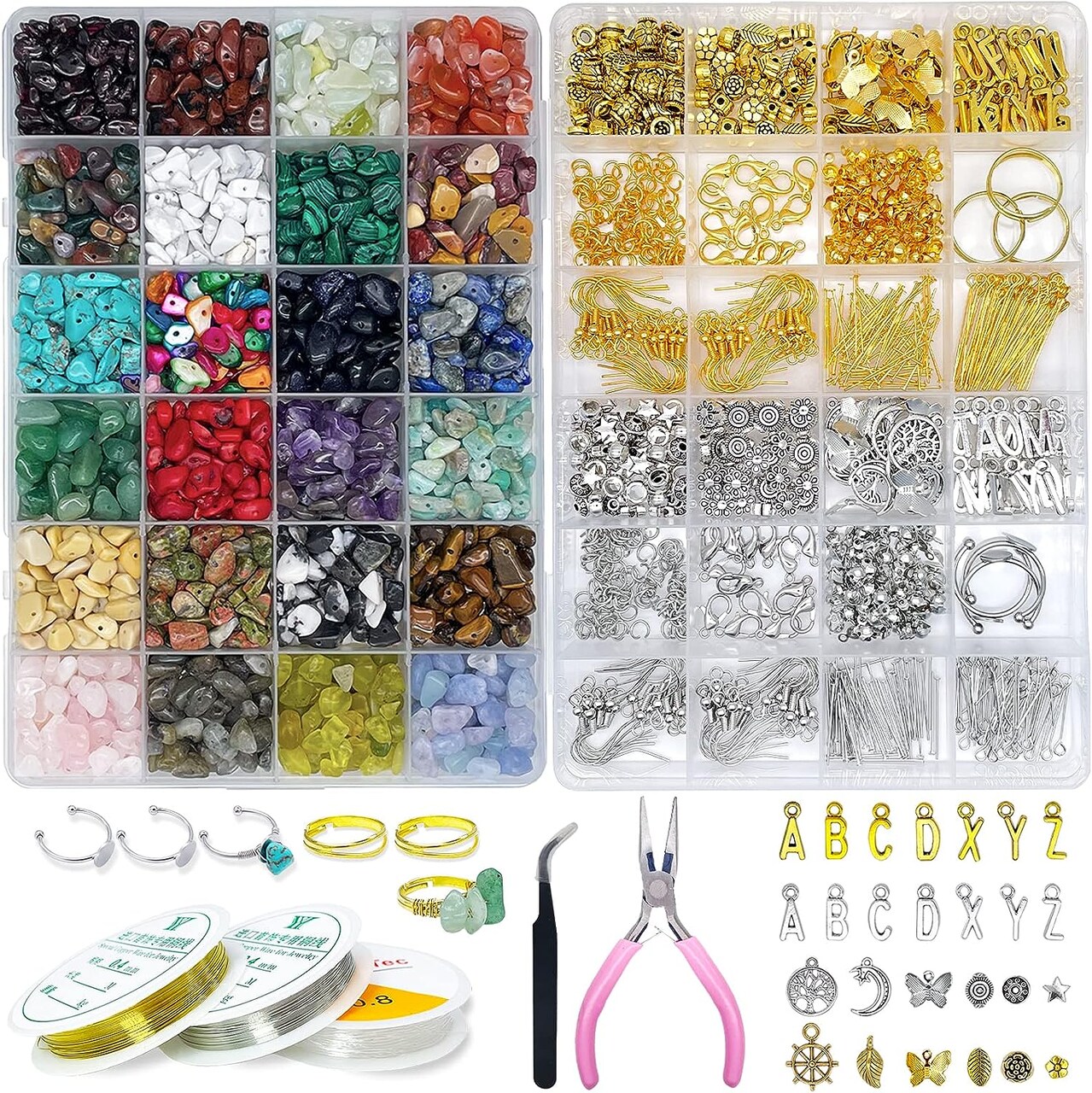 Jewelry Making Kit for Adults - 1760 PCS Crystal Beads for Jewelry Making, Jewelry Making Supplies with 960 PCS Crystal Beads, 800 PCS Jewelry Findings, DIY Jewelry Bracelet, Earring (Crystal)